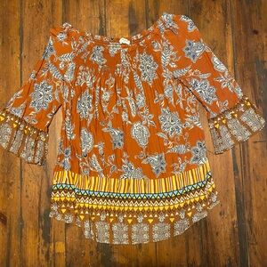 Floral Bohemian Women's Top in Orange